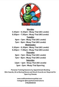 Muay Thai Combinations Class Schedule